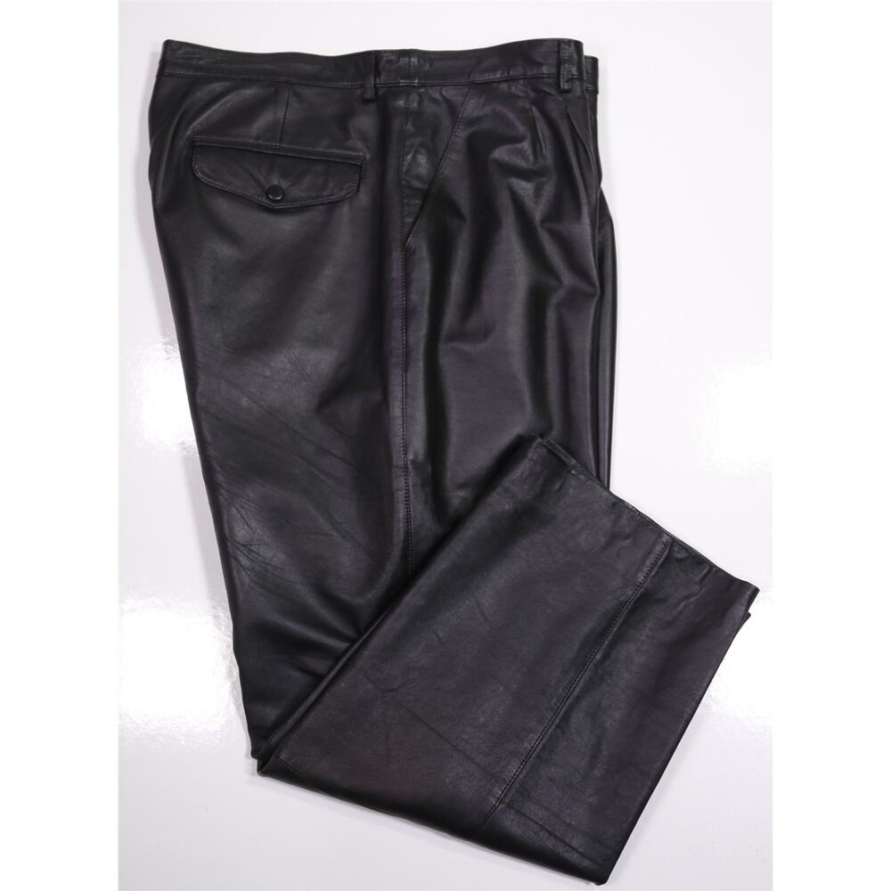 Claude Lamont Vintage Pleated Black Relaxed Fit Leather Pants Men's 38 x 28